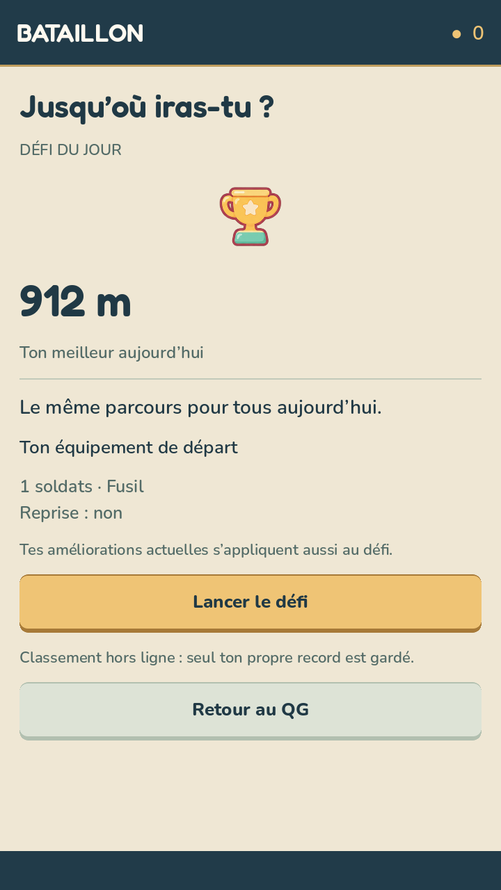 Préparation du défi quotidien de Bataillon